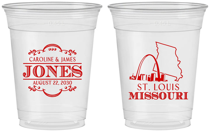 Custom Wedding 16 oz Soft Sided Clear Cups - Missouri | 174