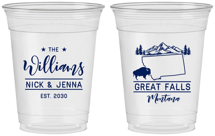 Custom Wedding 16 oz Soft Sided Clear Cups - Montana | 175