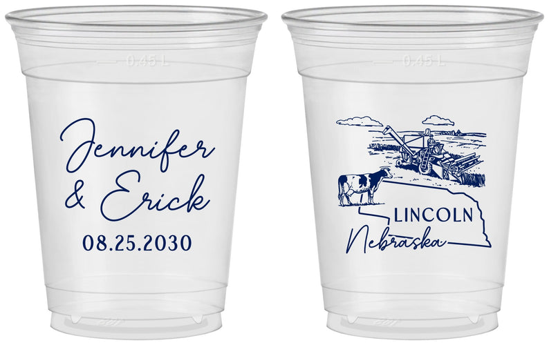 Custom Wedding 16 oz Soft Sided Clear Cups - Nebraska | 176