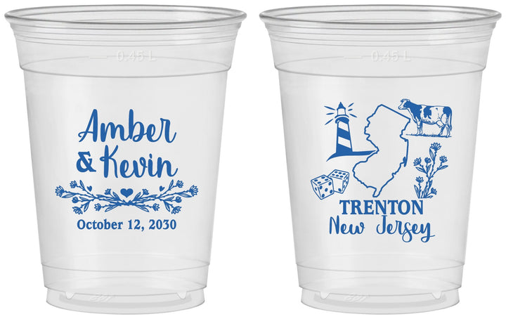 Custom Wedding 16 oz Soft Sided Clear Cups - New Jersey | 179