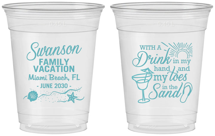 Custom Family Vacation 16 oz Soft Sided Clear Cups - Beach Toes In The Sand | 180000