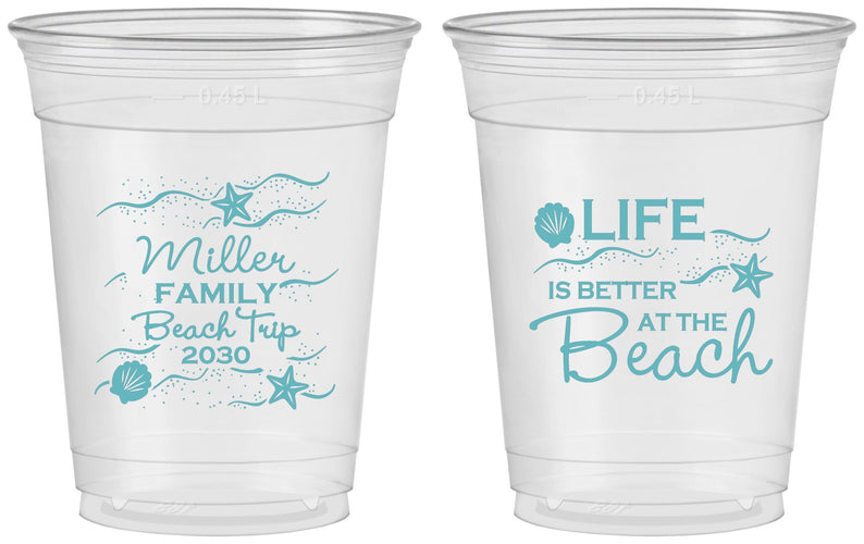 Custom Family Vacation 16 oz Soft Sided Clear Cups - Life Is Better At The Beach | 180001