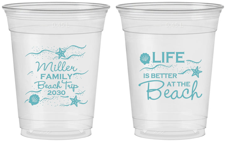 Custom Family Vacation 16 oz Soft Sided Clear Cups - Life Is Better At The Beach | 180001
