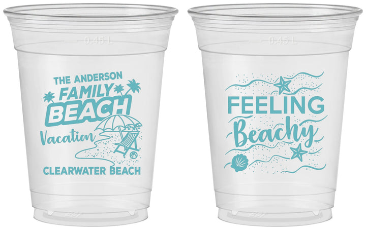 Custom Family Vacation 16 oz Soft Sided Clear Cups - Feeling Beachy | 180002