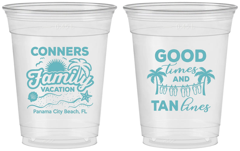 Custom Family Vacation 16 oz Soft Sided Clear Cups - Good Times Tan Lines | 180005