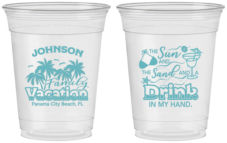Custom Family Vacation 16 oz Soft Sided Clear Cups - Sun And Sand Beach | 180007