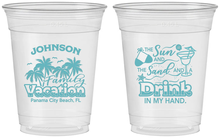 Custom Family Vacation 16 oz Soft Sided Clear Cups - Sun And Sand Beach | 180007