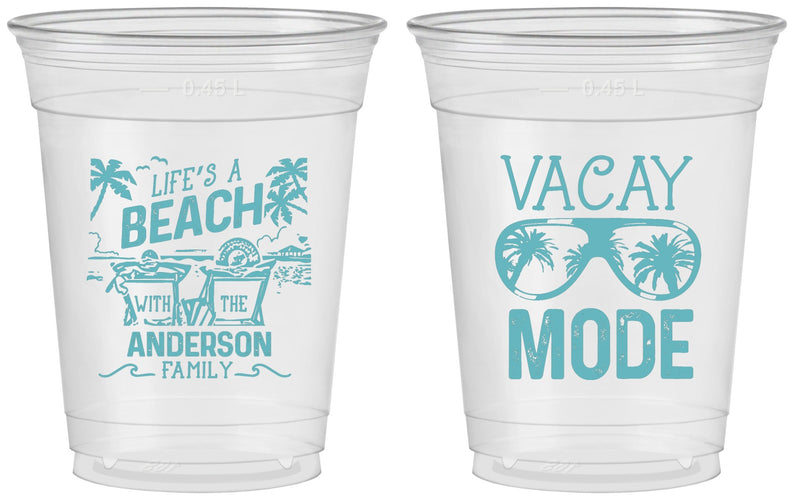 Custom Family Vacation 16 oz Soft Sided Clear Cups - Lifes A Beach | 180008