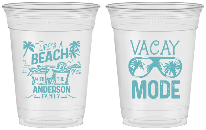 Custom Family Vacation 16 oz Soft Sided Clear Cups - Lifes A Beach | 180008