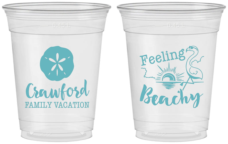 Custom Family Vacation 16 oz Soft Sided Clear Cups - Feeling Beachy | 180009