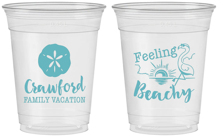 Custom Family Vacation 16 oz Soft Sided Clear Cups - Feeling Beachy | 180009