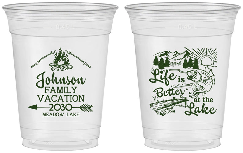Custom Family Vacation 16 oz Soft Sided Clear Cups - Lake Camping | 180011