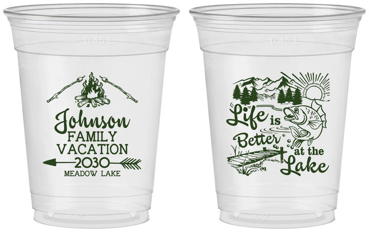 Custom Family Vacation 16 oz Soft Sided Clear Cups - Lake Camping | 180011