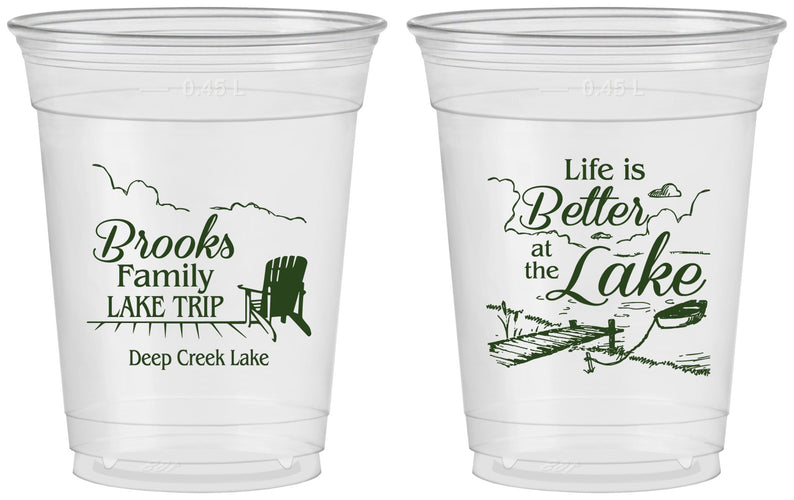 Custom Family Vacation 16 oz Soft Sided Clear Cups - Lake Camping | 180012