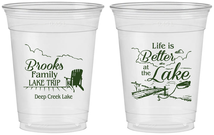 Custom Family Vacation 16 oz Soft Sided Clear Cups - Lake Camping | 180012