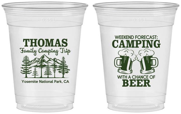 Custom Family Vacation 16 oz Soft Sided Clear Cups - Camping Park | 180013