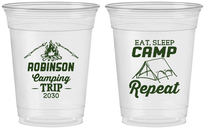 Custom Family Vacation 16 oz Soft Sided Clear Cups - Eat Sleep Camp Repeat | 180014