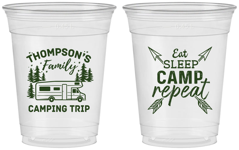 Custom Family Vacation 16 oz Soft Sided Clear Cups - Camping Trip | 180016