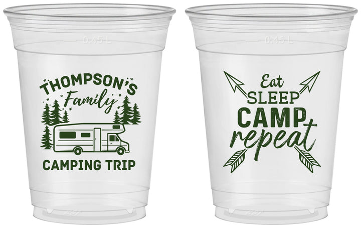 Custom Family Vacation 16 oz Soft Sided Clear Cups - Camping Trip | 180016