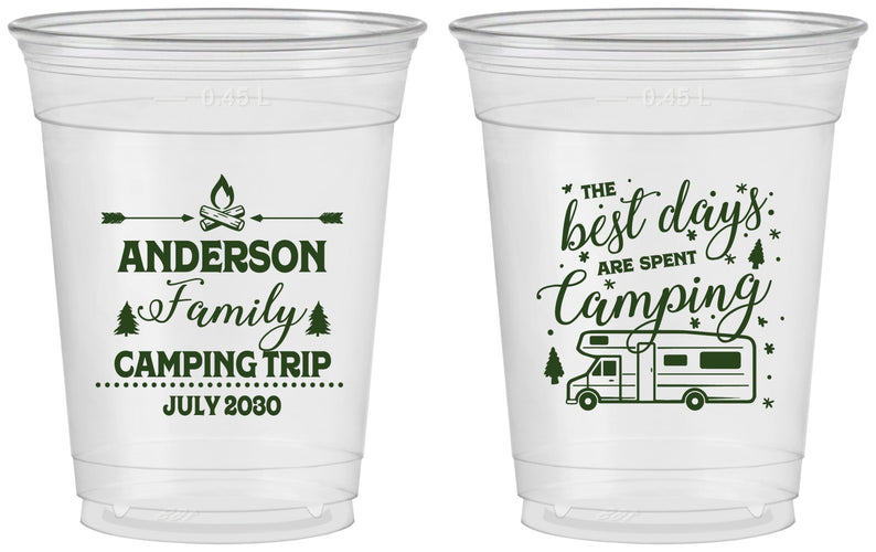 Custom Family Vacation 16 oz Soft Sided Clear Cups - Camping Trip | 180017