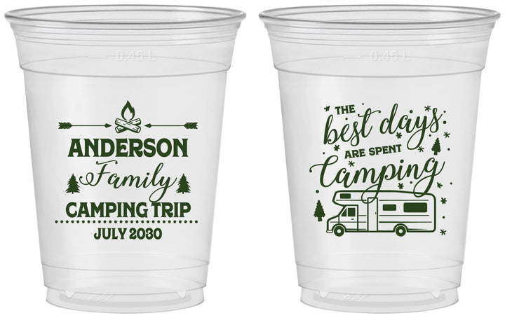 Custom Family Vacation 16 oz Soft Sided Clear Cups - Camping Trip | 180017