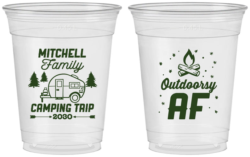 Custom Family Vacation 16 oz Soft Sided Clear Cups - Camping Trip | 180018