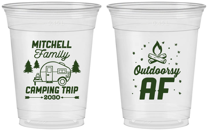 Custom Family Vacation 16 oz Soft Sided Clear Cups - Camping Trip | 180018