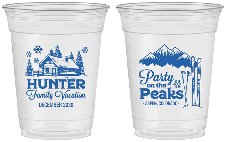 Custom Family Vacation 16 oz Soft Sided Clear Cups - Ski Trip Peaks | 180020