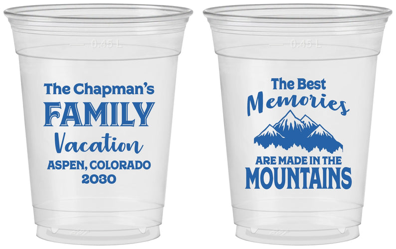 Custom Family Vacation 16 oz Soft Sided Clear Cups - Mountains | 180021
