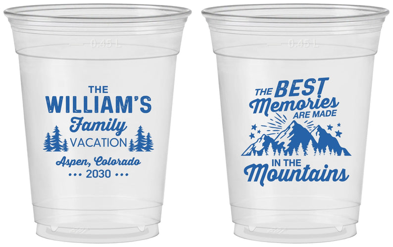 Custom Family Vacation 16 oz Soft Sided Clear Cups - Mountains | 180022
