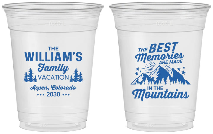 Custom Family Vacation 16 oz Soft Sided Clear Cups - Mountains | 180022