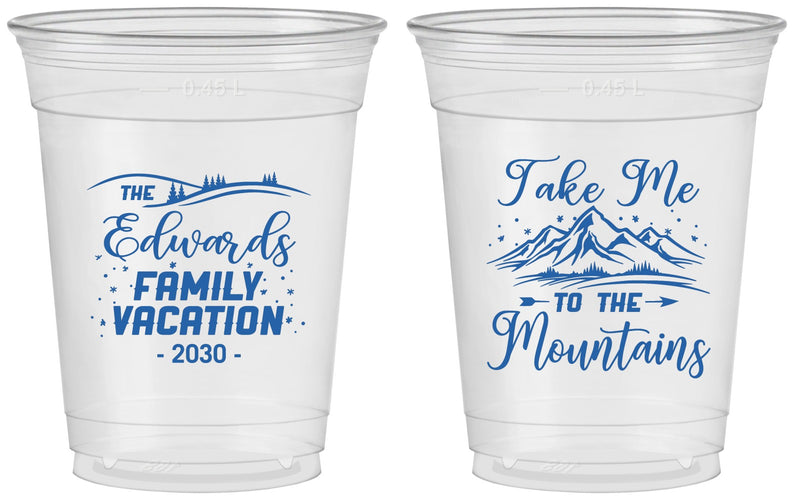 Custom Family Vacation 16 oz Soft Sided Clear Cups - Mountains | 180024
