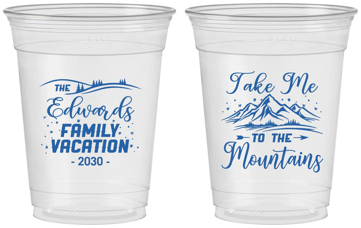 Custom Family Vacation 16 oz Soft Sided Clear Cups - Mountains | 180024