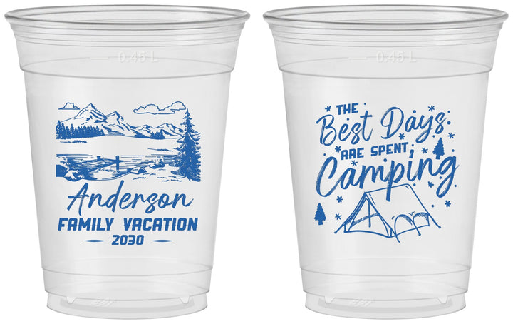 Custom Family Vacation 16 oz Soft Sided Clear Cups - Camping Trip | 180025