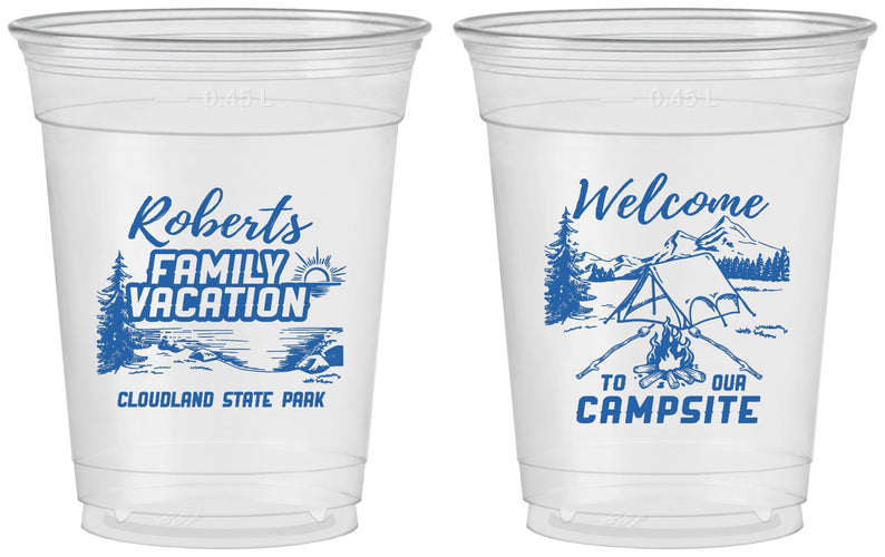 Custom Family Vacation 16 oz Soft Sided Clear Cups - Camping Trip | 180026
