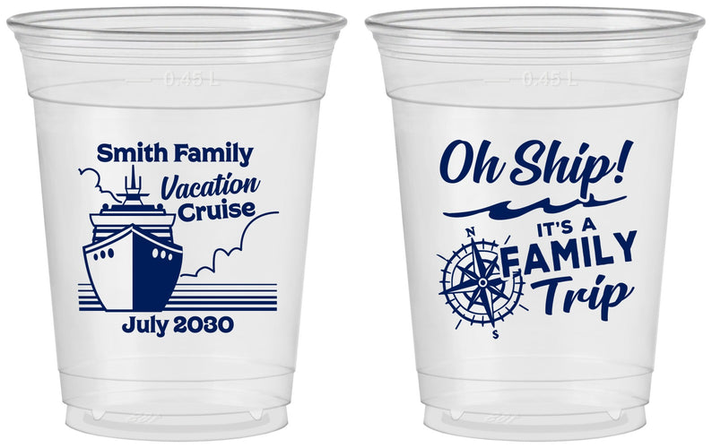 Custom Family Vacation 16 oz Soft Sided Clear Cups - Oh Ship Cruise | 180030