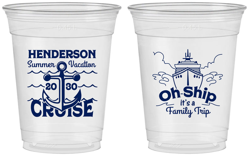 Custom Family Vacation 16 oz Soft Sided Clear Cups - Oh Ship Cruise | 180032
