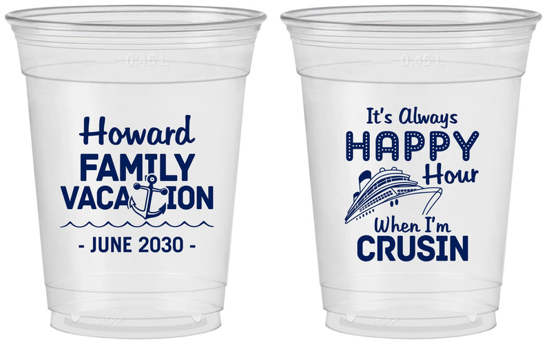 Custom Family Vacation 16 oz Soft Sided Clear Cups - Crusin Cruise | 180033