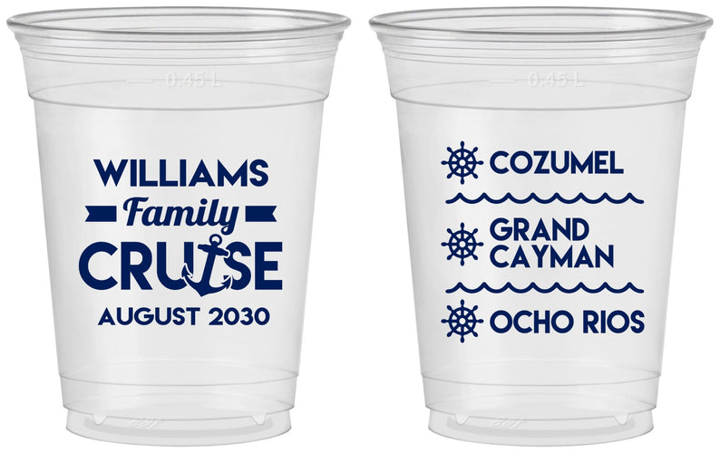 Custom Family Vacation 16 oz Soft Sided Clear Cups - Nautical Cruise | 180034