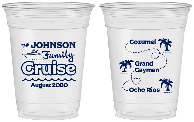 Custom Family Vacation 16 oz Soft Sided Clear Cups - Cruise Ship | 180035
