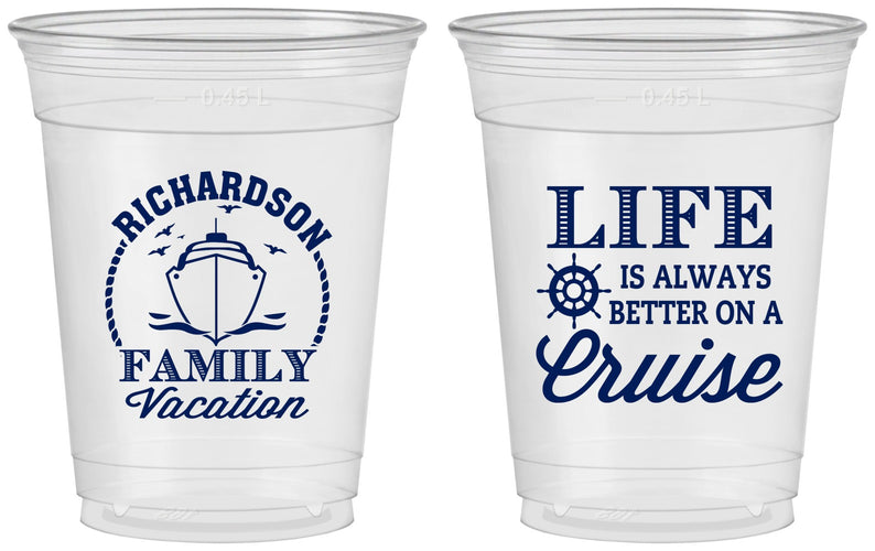 Custom Family Vacation 16 oz Soft Sided Clear Cups - Cruise Ship | 180036