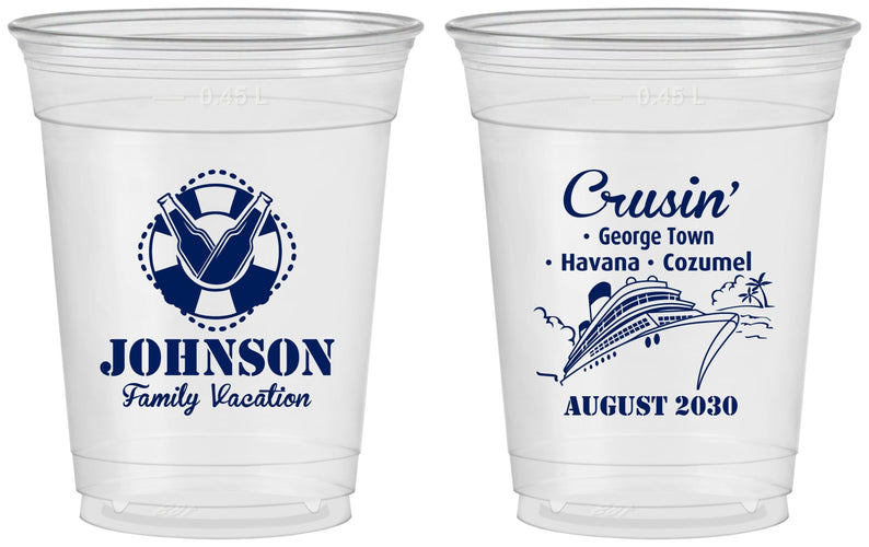 Custom Family Vacation 16 oz Soft Sided Clear Cups - Cruisin Ship | 180039