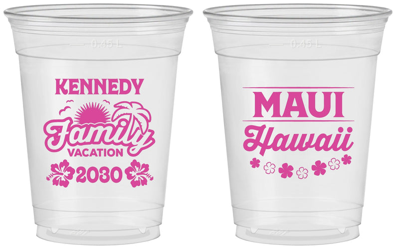 Custom Family Vacation 16 oz Soft Sided Clear Cups - Hawaii | 180040
