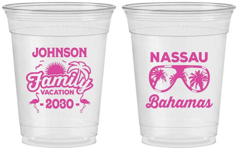 Custom Family Vacation 16 oz Soft Sided Clear Cups - Bahamas | 180041
