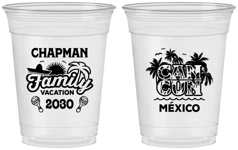 Custom Family Vacation 16 oz Soft Sided Clear Cups - Cancun | 180042