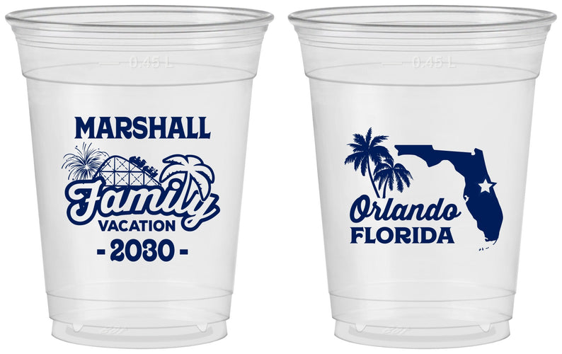 Custom Family Vacation 16 oz Soft Sided Clear Cups - Orlando | 180043