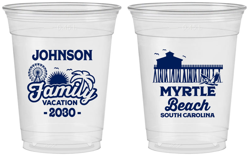 Custom Family Vacation 16 oz Soft Sided Clear Cups - Myrtle Beach | 180045
