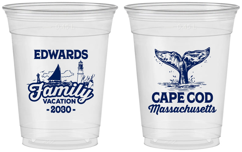 Custom Family Vacation 16 oz Soft Sided Clear Cups - Cape Cod | 180046