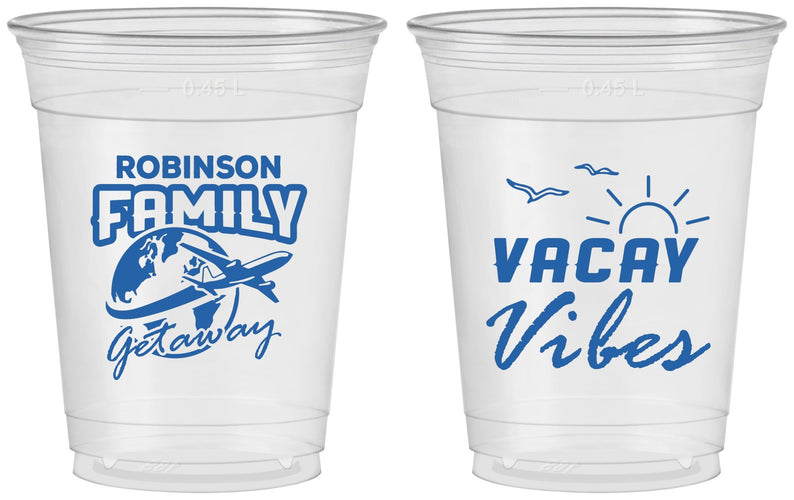 Custom Family Vacation 16 oz Soft Sided Clear Cups - Vacay Vibes | 180057
