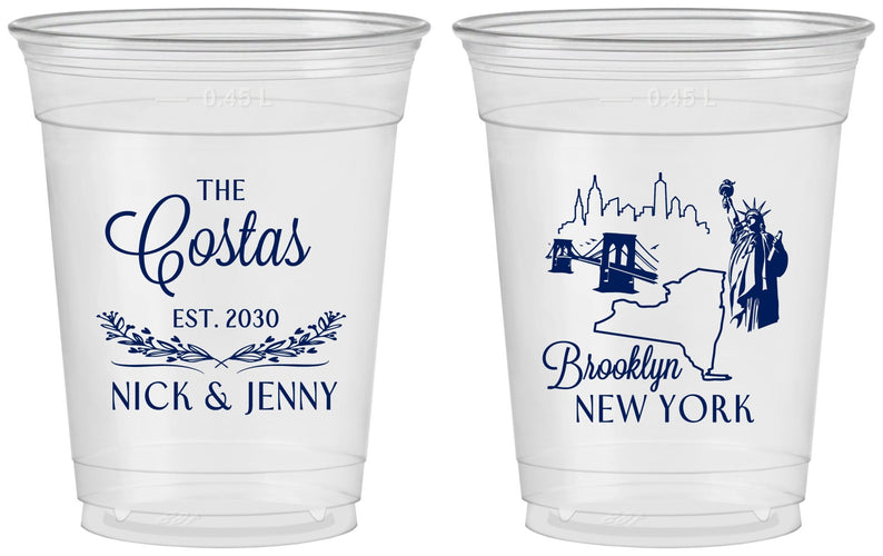 Custom Wedding 16 oz Soft Sided Clear Cups - New  York | 181
